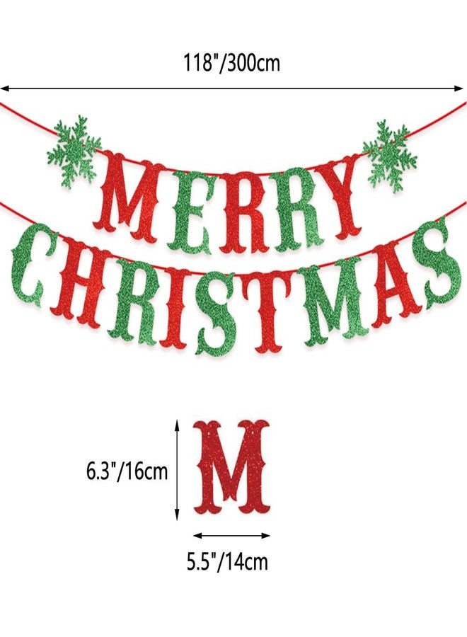 Yahpetes Merry Christmas Banner Glitter Red and Green Xmas Sign with Snowflake Decorations Bunting Garland Snowflake Party Supplies Set for for Home Fireplace Decor - Image 2